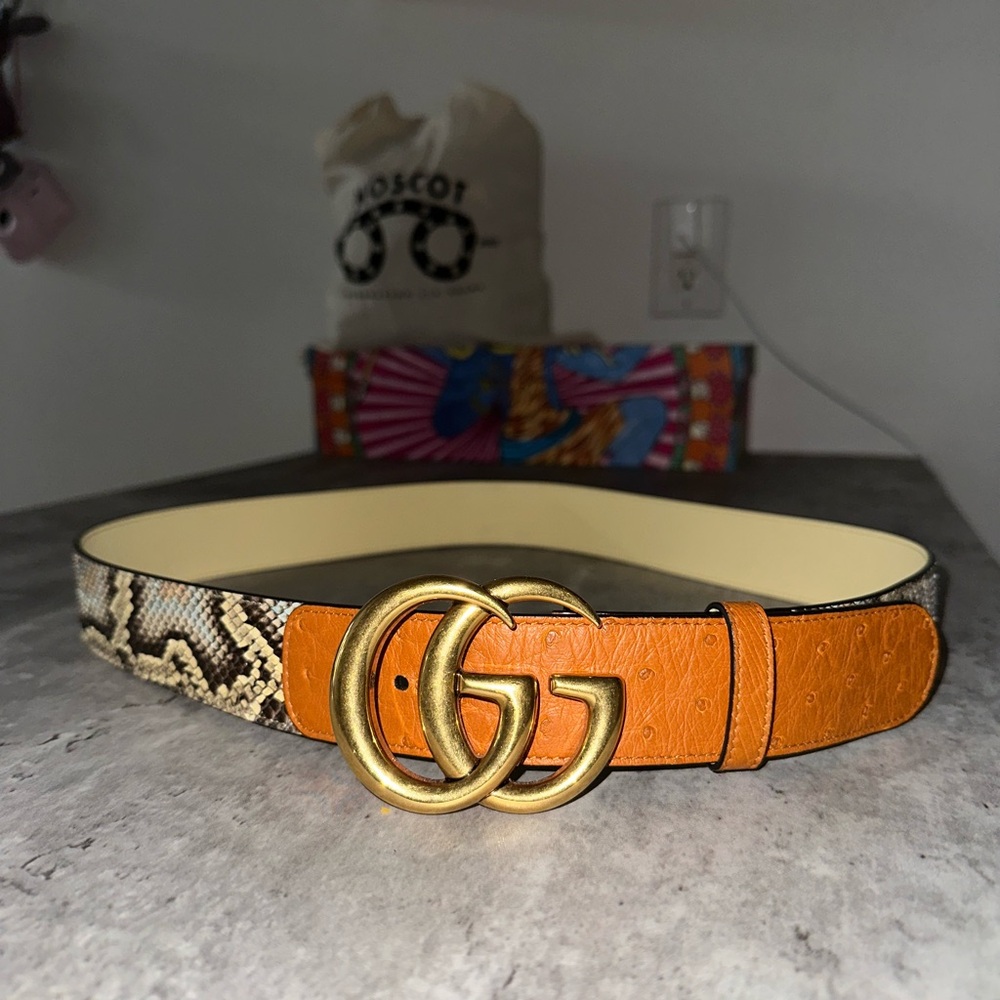 Gucci Marmont Belt in Python & Ostrich leather